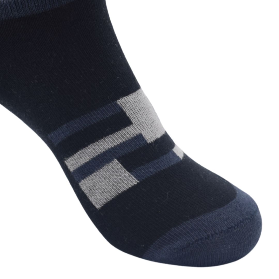 Men’s Low-Cut Casual Ankle Socks – Black & Grey Geometric Pattern