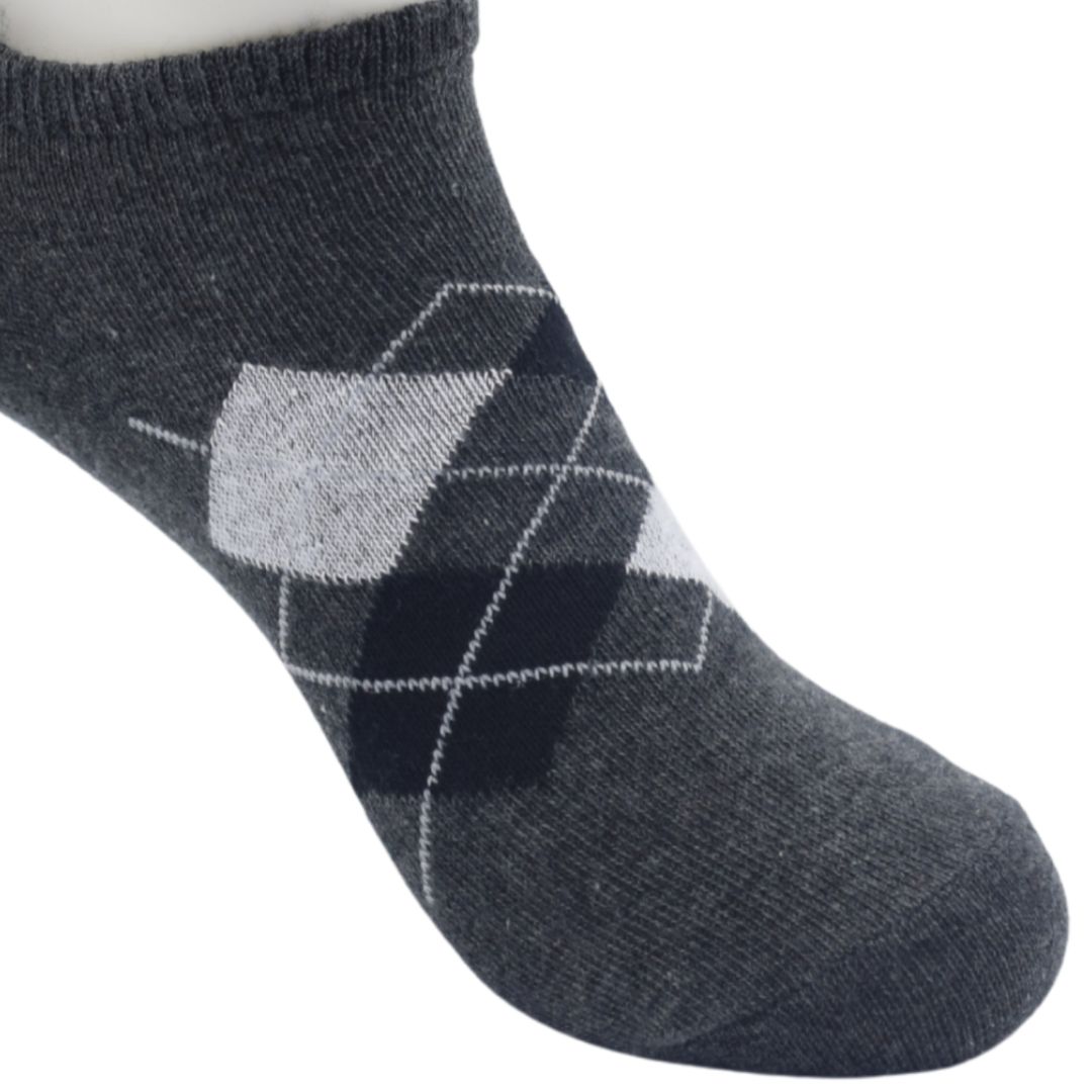 Grey Argyle Low-Cut Socks – Classic Style with Everyday Comfort