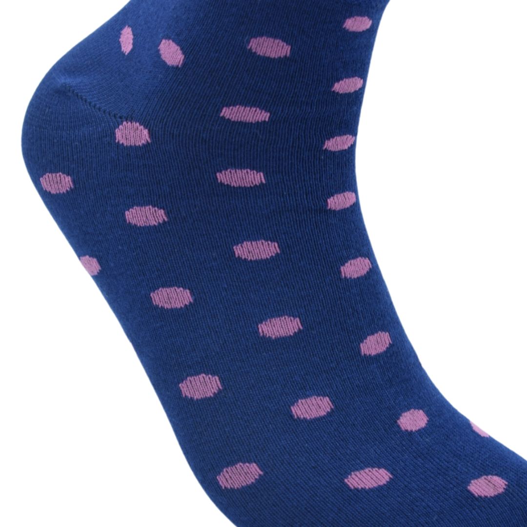 Navy Blue Ankle Socks with Pink Polka Dots – Soft & Stylish Everyday Comfort