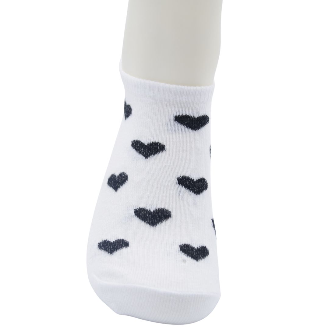 White Ankle Socks with Black Heart Print – Cute, Comfy & Stylish