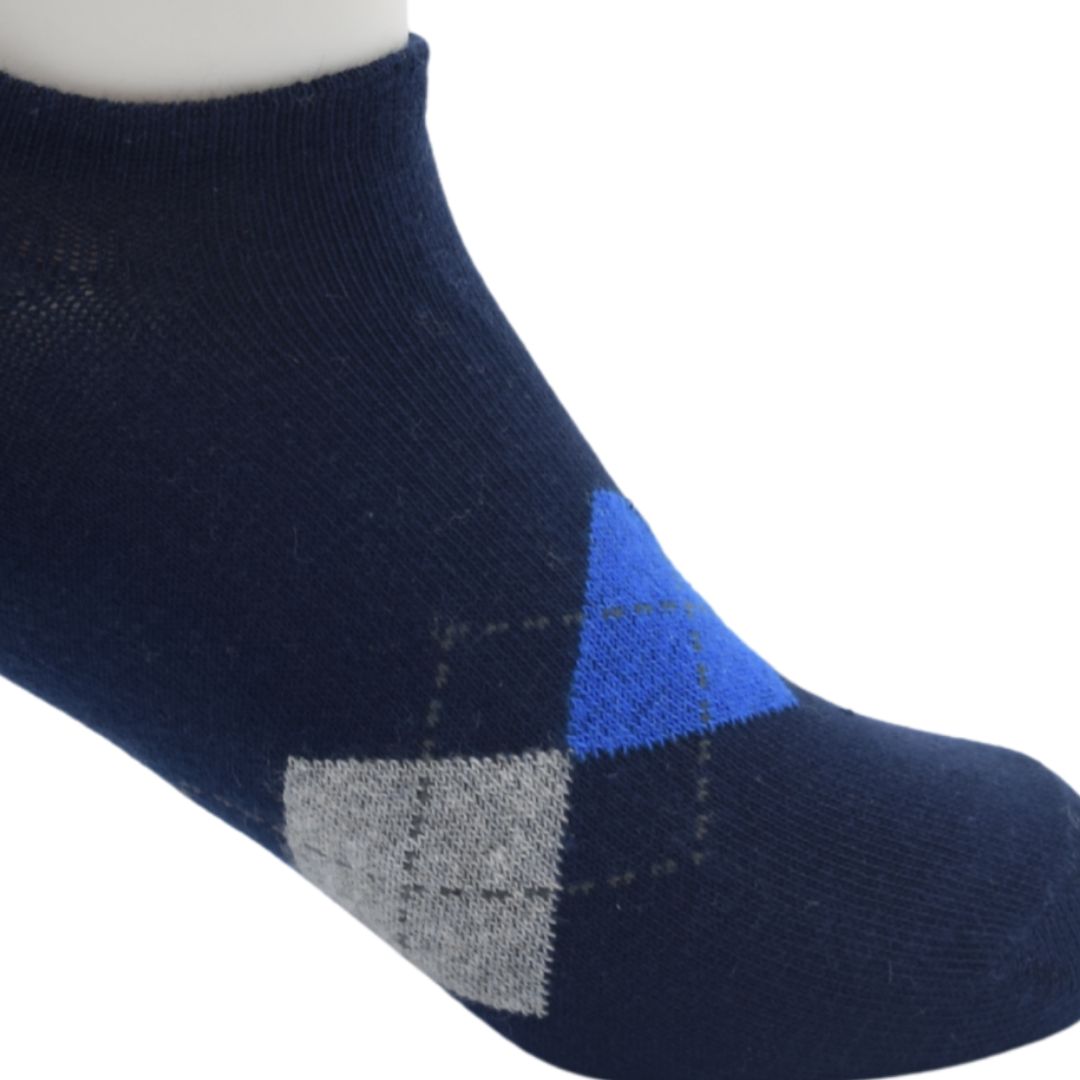 Men’s Low-Cut Ankle Socks – Navy Blue with Argyle Pattern