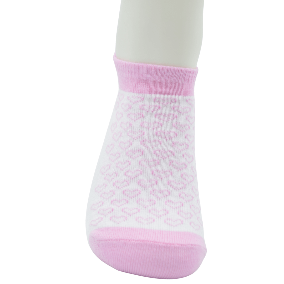 Cute Pink & White Ankle Socks with Heart Pattern – Soft & Stylish Everyday Wear