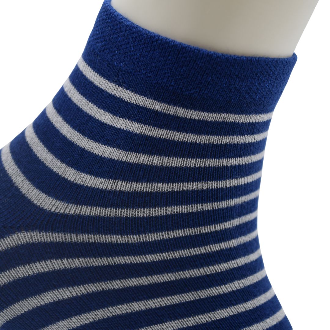 Men’s Ankle-Length Striped Socks – Blue with White Stripes