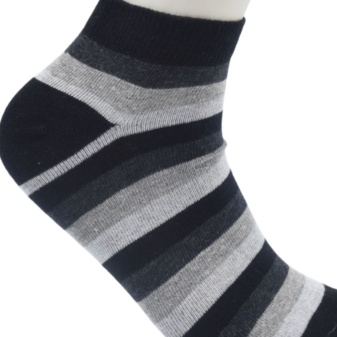 Men’s Ankle-Length Striped Socks – Black & Grey