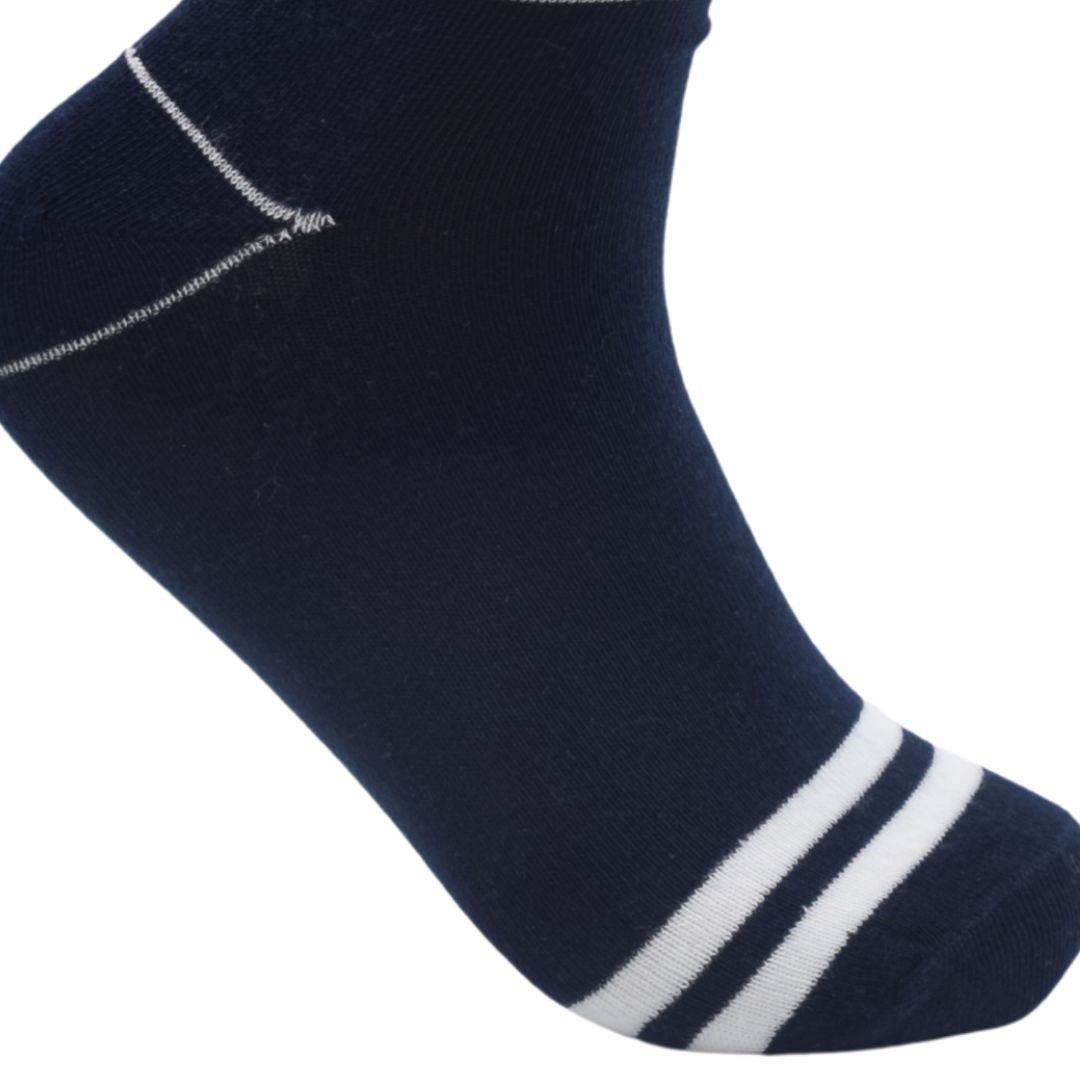 Classic Navy Ankle Socks with White Stripes