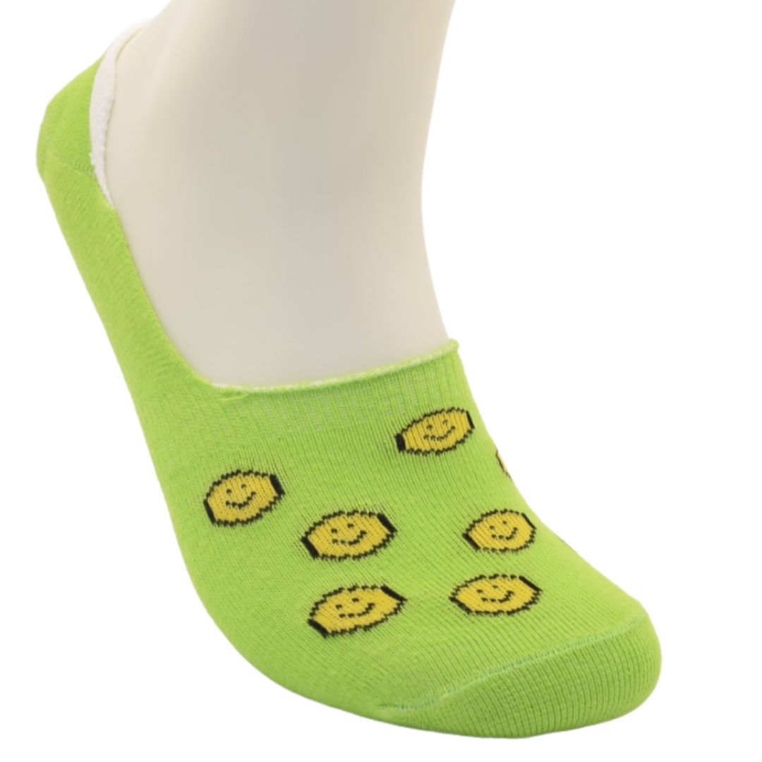 Green No-Show Socks with Smiley Face Design – Fun & Comfortable Everyday Wear