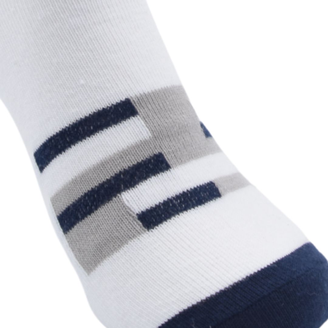 White Sporty Low-Cut Socks with Navy & Grey Stripes – Everyday Comfort