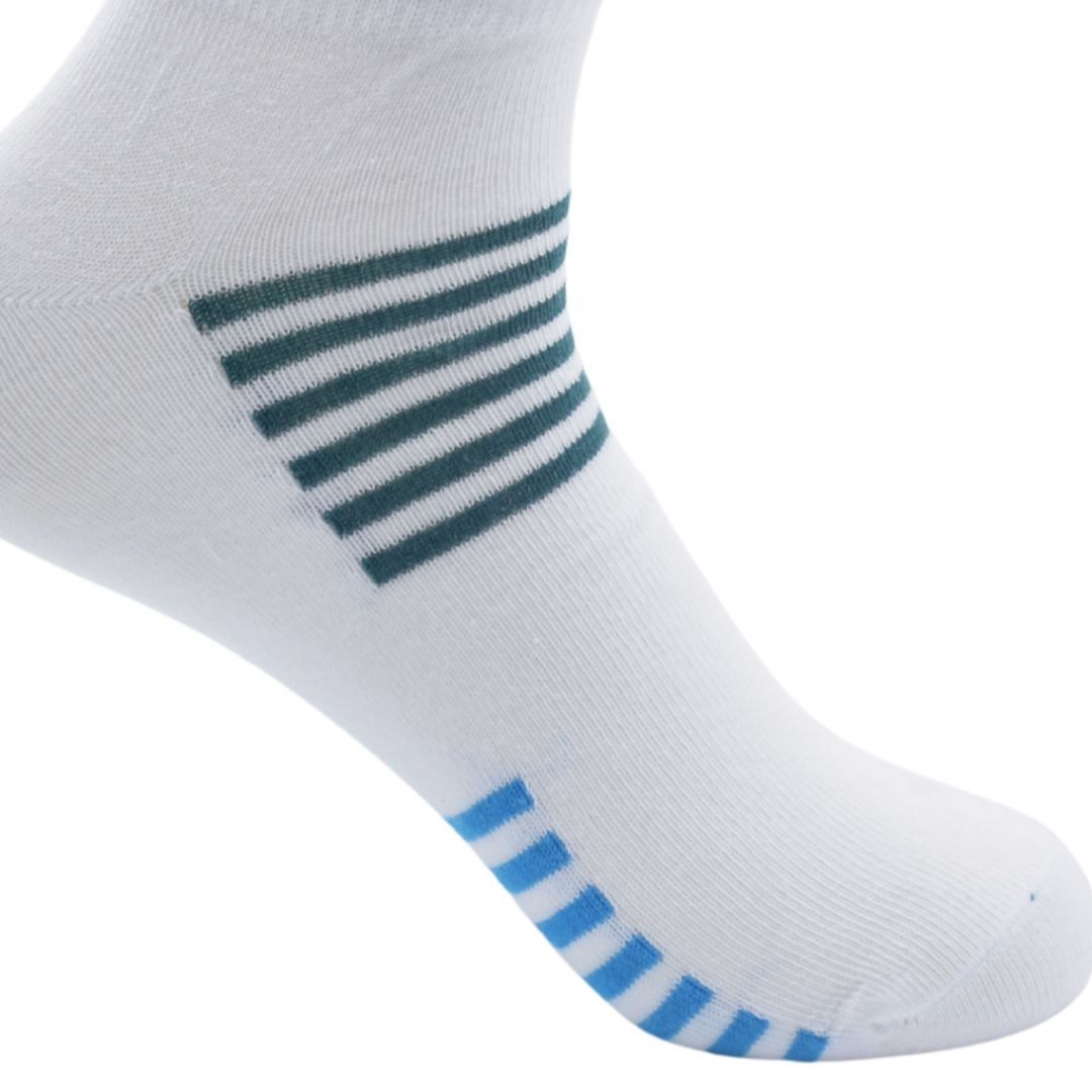 Men’s Ankle Socks – White with Blue & Green Stripes