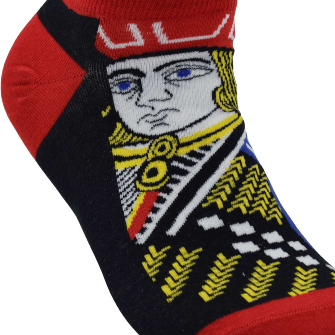 Playing Card Design Ankle Socks – Stylish Black & Red King Print for Men & Women